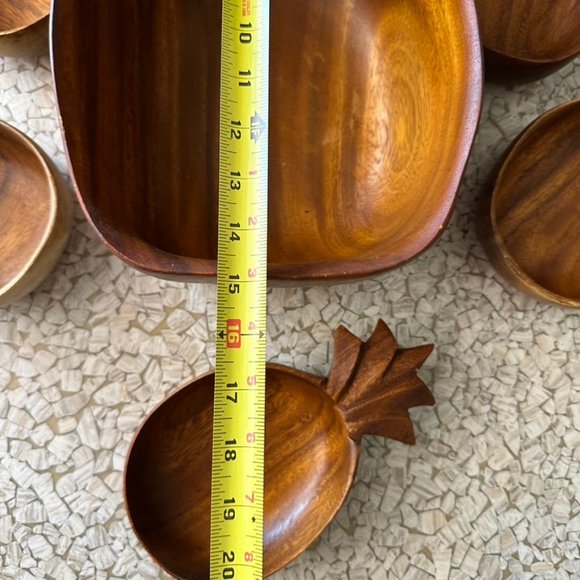 Vintage Teak Pineapple Salad Bowl Set Mid Century Modern- 6 Pieces - Picture 4 of 7